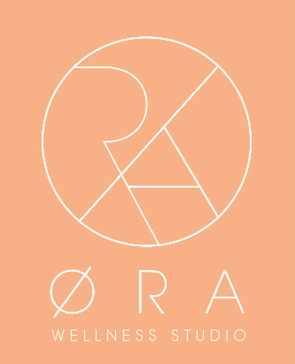 Øra Wellness Studio logo in white on a light apricot background